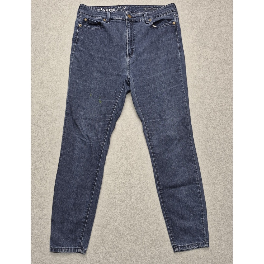 Vineyard Vines Skinny Raw Hem Stretch Denim Jeans Womens 12 Medium Wash Blue